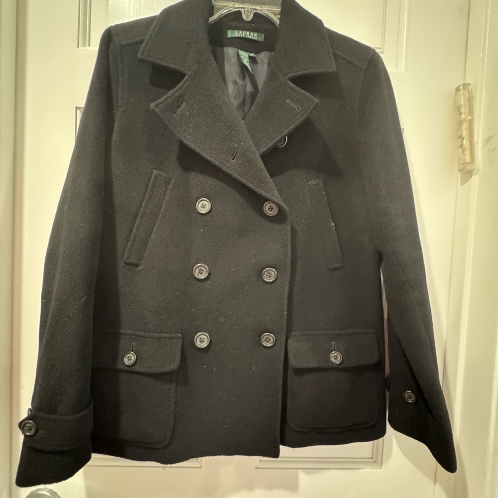 Ralph Lauren Black Peacoat with Wide Notched Lapels